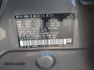 2016 Honda HR-V EX with VIN 3CZRU6H57GM729144, listed as a IAAI auction lot 42148369 with 190,139 mi miles. Bid and sale history available at carsss.com. Image 9.