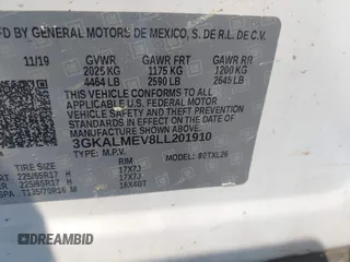 2020 GMC Terrain SLE with VIN 3GKALMEV8LL201910, listed as a IAAI auction lot 41650442 with 55,087 mi miles. Bid and sale history available at carsss.com. Image 9.