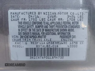 2016 Nissan Versa S Plus with VIN 3N1CN7AP0GL894732, listed as a IAAI auction lot 42543601 with 85,319 mi miles and . Bid and sale history available at DreamBid. Image 9.