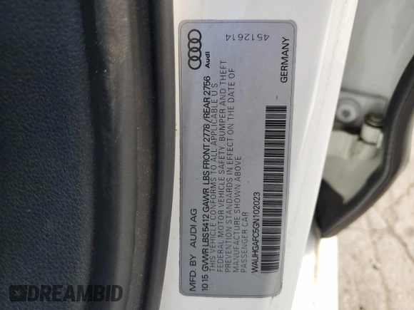 2016 Audi A6 Prestige with VIN WAUHGAFC5GN102023, listed as a Copart auction lot 57486715 with 122,807 mi miles and Salvage title. Bid and sale history available at DreamBid. Image 13.