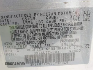2013 Nissan Sentra S with VIN 3N1AB7AP4DL730069, listed as a IAAI auction lot 42142137 with 173,379 mi miles and . Bid and sale history available at DreamBid. Image 9.