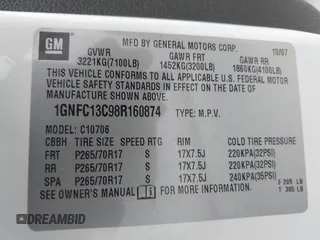 2008 Chevrolet Tahoe LS z VIN 1GNFC13C98R160874, wystawiony jako IAAI lot #42532220 z przebiegiem 238 107 mil mil oraz . Historia ofert i sprzedaży dostępna na DreamBid. Obrazek 9.