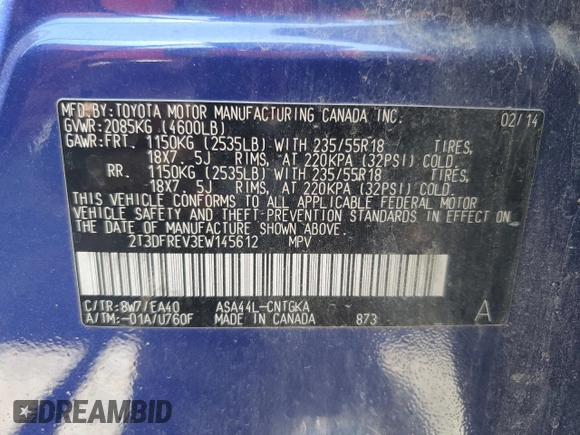 2014 Toyota RAV4 Limited with VIN 2T3DFREV3EW145612, listed as a Copart auction lot 49416805 with 135,097 mi miles and Salvage Title. Bid and sale history available at carsss.com. Image 13.