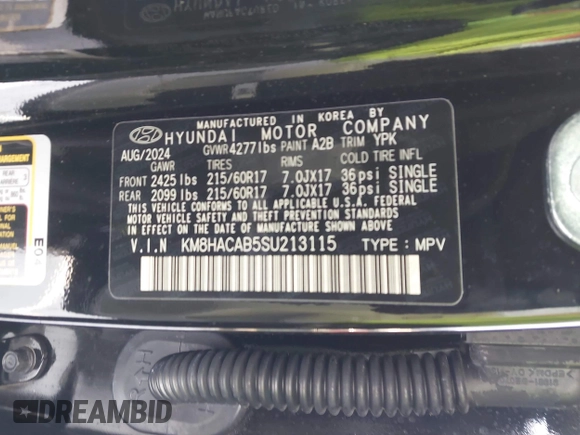 2025 Hyundai Kona SE with VIN KM8HACAB5SU213115, listed as a IAAI auction lot 41535505 with 4,906 mi miles. Bid and sale history available at carsss.com. Image 9.