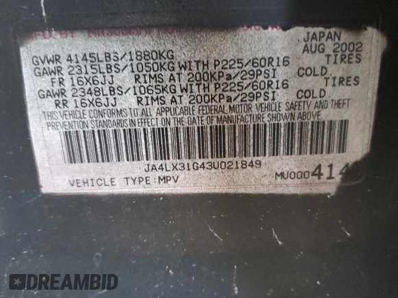 2003 Mitsubishi Outlander LS with VIN JA4LX31G43U021849, listed as a Copart auction lot 76746454 with 136,939 mi miles and Salvage Title. Bid and sale history available at carsss.com. Image 12.