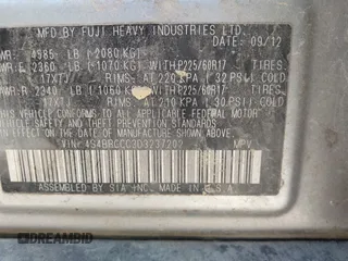 2013 Subaru Outback Premium with VIN 4S4BRCCC3D3237202, listed as a IAAI auction lot 41803420 with 215,594 mi miles and . Bid and sale history available at DreamBid. Image 9.