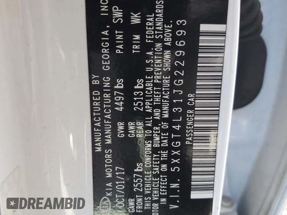 2018 Kia Optima S with VIN 5XXGT4L31JG229693, listed as a Copart auction lot 60841225 with 63,739 mi miles and Salvage title. Bid and sale history available at DreamBid. Image 12.
