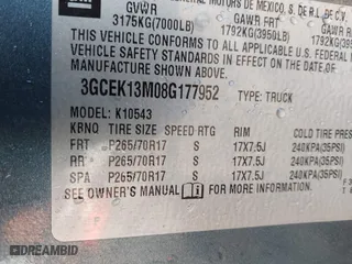2008 Chevrolet Silverado 1500 LTZ with VIN 3GCEK13M08G177952, listed as a IAAI auction lot 41774023 with 119,807 mi miles. Bid and sale history available at carsss.com. Image 9.