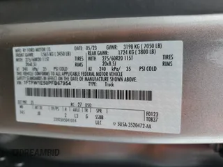 2023 Ford F-150 XL с VIN 1FTFW1E50PFB67954, выставлен на аукционе Copart как лот 59444435 с пробегом 56 024 миль миль и Списание • Salvage title. История ставок и продаж доступна на DreamBid. Изображение 12.