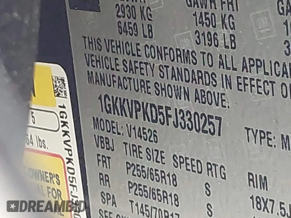 2015 GMC Acadia SLE с VIN 1GKKVPKD5FJ330257, выставлен на аукционе IAAI как лот 42152797 с пробегом 136 729 миль миль и . История ставок и продаж доступна на DreamBid. Изображение 9.