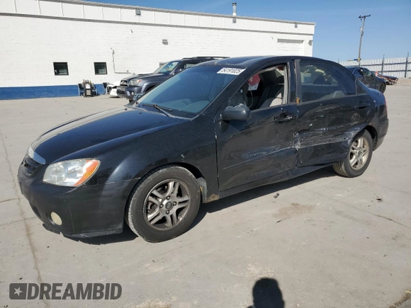2005 Kia Spectra LX with VIN KNAFE122555102997, listed as a Copart auction lot 54191025 with 142,071 mi miles and Salvage Title. Bid and sale history available at carsss.com. Image 1.