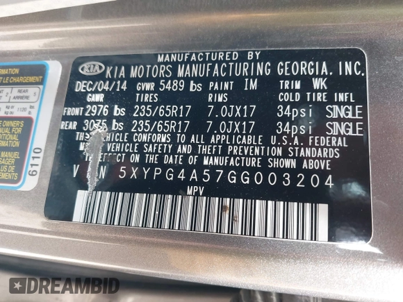 2016 Kia Sorento LX with VIN 5XYPG4A57GG003204, listed as a IAAI auction lot 42053975 with 189,653 mi miles. Bid and sale history available at carsss.com. Image 9.