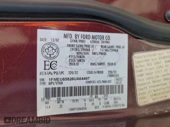 2008 Ford Explorer Limited z VIN 1FMEU85828UA64497, wystawiony jako Copart lot #49709865 z przebiegiem 147 401 mil mil oraz Szkoda całkowita • Salvage title. Historia ofert i sprzedaży dostępna na DreamBid. Obrazek 13.