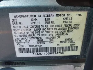 2005 Nissan Altima 2.5 z VIN 1N4AL11D05C294756, wystawiony jako IAAI lot #42018055 z przebiegiem 162 849 mil mil oraz . Historia ofert i sprzedaży dostępna na DreamBid. Obrazek 9.