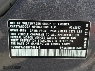 2017 Volkswagen Passat 1.8T SE w/Technology with VIN 1VWGT7A33HC058246, listed as a Copart auction lot 47828035 with 144,344 mi miles and Salvage Title. Bid and sale history available at carsss.com. Image 14.