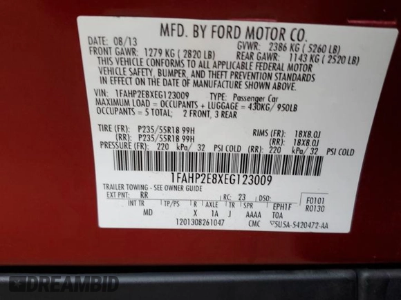 2014 Ford Taurus SEL with VIN 1FAHP2E8XEG123009, listed as a Copart auction lot 42724724 with 117,639 mi miles and Salvage Title. Bid and sale history available at DreamBid. Image 14.