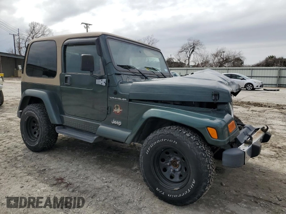 2002 Jeep Wrangler Sahara with VIN 1J4FA59S22P712913, listed as a Copart auction lot 43350115 with 86,320 mi miles and Salvage Title. Bid and sale history available at carsss.com. Image 4.