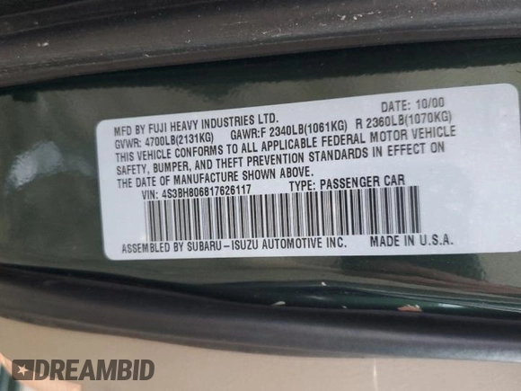 2001 Subaru Legacy Outback L.L. Bean с VIN 4S3BH806817626117, выставлен на аукционе Copart как лот 43201875 с пробегом 213 994 миль миль и Списание • Salvage title. История ставок и продаж доступна на DreamBid. Изображение 14.