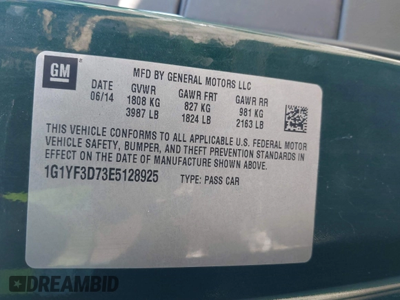 2014 Chevrolet Corvette 3LT with VIN 1G1YF3D73E5128925, listed as a IAAI auction lot 41398692 with 1 mi miles. Bid and sale history available at carsss.com. Image 9.