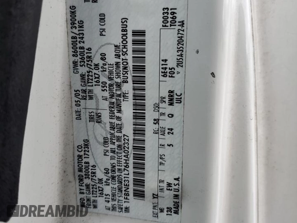 2006 Ford Econoline Passenger XL with VIN 1FBNE31L76HA02327, listed as a Copart auction lot 47425455 with 186,476 mi miles and Salvage title. Bid and sale history available at DreamBid. Image 13.