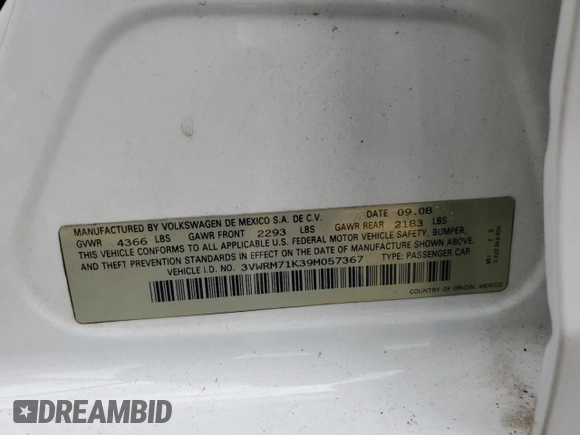 2009 Volkswagen Jetta SE z VIN 3VWRM71K39M057367, wystawiony jako Copart lot #58745235 z przebiegiem 130 647 mil mil oraz Szkoda całkowita • Salvage title. Historia ofert i sprzedaży dostępna na DreamBid. Obrazek 13.