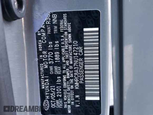 2022 Hyundai Venue Limited с VIN KMHRC8A37NU147210, выставлен на аукционе Copart как лот 43543535 с пробегом 26 677 миль миль и Списание • Salvage title. История ставок и продаж доступна на DreamBid. Изображение 12.