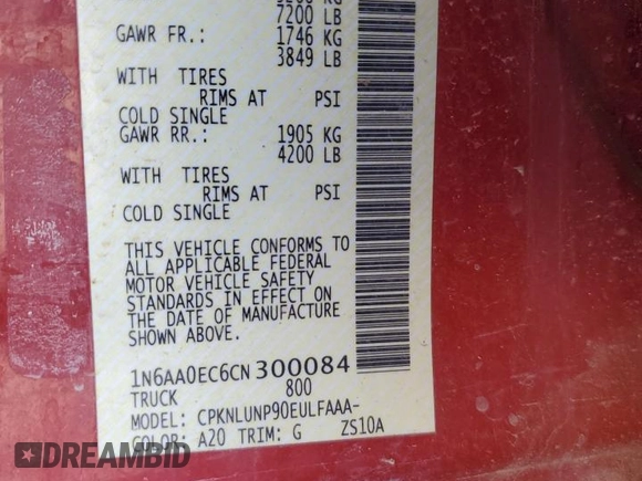 2012 Nissan Titan SV z VIN 1N6AA0EC6CN300084, wystawiony jako Copart lot #55234505 z przebiegiem 331 540 mil mil oraz Szkoda całkowita • Salvage title. Historia ofert i sprzedaży dostępna na DreamBid. Obrazek 12.