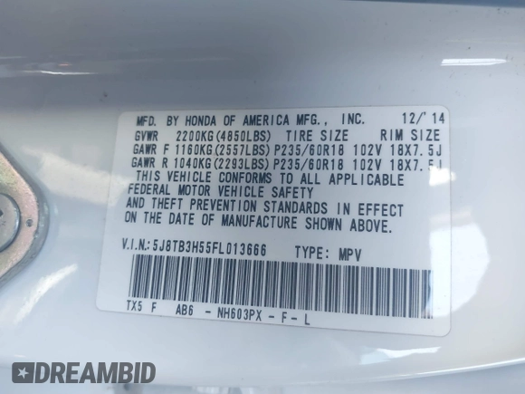 2015 Acura RDX Tech Pkg with VIN 5J8TB3H55FL013666, listed as a IAAI auction lot 41807022 with 151,522 mi miles. Bid and sale history available at carsss.com. Image 9.