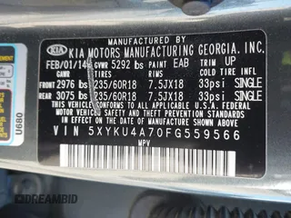 2015 Kia Sorento EX with VIN 5XYKU4A70FG559566, listed as a IAAI auction lot 41727052 with 92,258 mi miles. Bid and sale history available at carsss.com. Image 9.