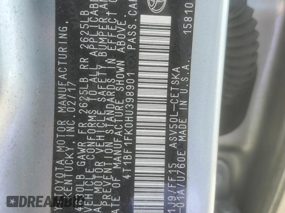 2017 Toyota Camry XLE with VIN 4T1BF1FK0HU398901, listed as a Copart auction lot 54681975 with 172,812 mi miles and Salvage Title. Bid and sale history available at carsss.com. Image 12.