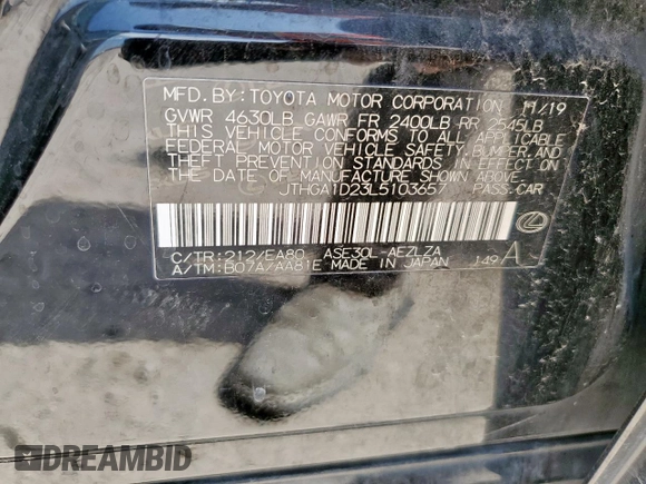 2020 Lexus IS 300 F Sport z VIN JTHGA1D23L5103657, wystawiony jako Copart lot #63486225 z przebiegiem 95 782 mil mil oraz Szkoda całkowita • Salvage title. Historia ofert i sprzedaży dostępna na DreamBid. Obrazek 12.