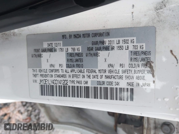2012 Mazda 2 Touring z VIN JM1DE1LY4C0141202, wystawiony jako IAAI lot #41051663 z przebiegiem 160 364 mil mil oraz . Historia ofert i sprzedaży dostępna na DreamBid. Obrazek 9.