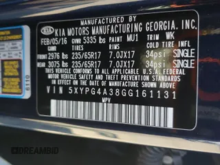 2016 Kia Sorento LX with VIN 5XYPG4A38GG161131, listed as a Copart auction lot 53537475 with 104,839 mi miles and Salvage Title. Bid and sale history available at carsss.com. Image 14.