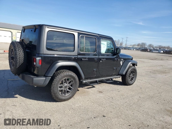 2024 Jeep Wrangler Sport S with VIN 1C4PJXDG0RW260789, listed as a Copart auction lot 49603305 with 4,125 mi miles and Salvage Title. Bid and sale history available at DreamBid. Image 3.