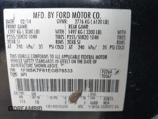 2014 Ford Explorer Limited with VIN 1FM5K7F81EGB78533, listed as a IAAI auction lot 42161468 with 161,645 mi miles and . Bid and sale history available at carsss.com. Image 9.