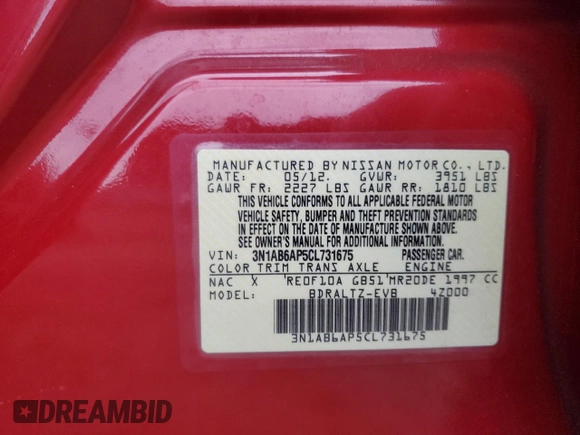 2012 Nissan Sentra SL z VIN 3N1AB6AP5CL731675, wystawiony jako Copart lot #45335685 z przebiegiem 89 203 mil mil oraz Szkoda całkowita • Salvage title. Historia ofert i sprzedaży dostępna na DreamBid. Obrazek 14.