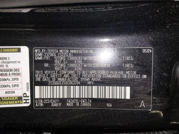 2025 Lexus NX with VIN 2T2GGCEZ5SC063294, listed as a IAAI auction lot 41625059 with 7,225 mi miles. Bid and sale history available at carsss.com. Image 9.
