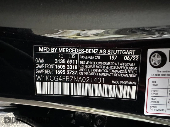 2022 Mercedes-Benz EQS 580 z VIN W1KCG4EB7NA021431, wystawiony jako Copart lot #44053605 z przebiegiem 28 708 mil mil oraz Czysty tytuł • Clean title. Historia ofert i sprzedaży dostępna na DreamBid. Obrazek 10.
