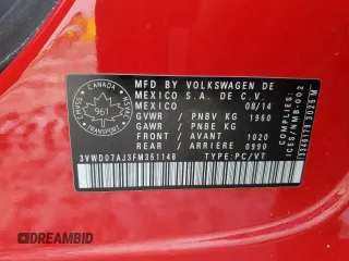 2015 Volkswagen Jetta Sedan 1.8T SE with VIN 3VWD07AJ3FM351148, listed as a Copart auction lot 45734125 with 198,802 mi miles and Salvage Title. Bid and sale history available at carsss.com. Image 12.