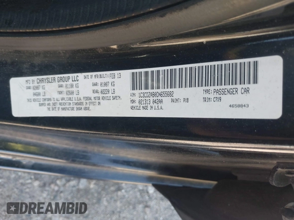2013 Dodge Avenger SE with VIN 1C3CDZAB0DN655682, listed as a IAAI auction lot 41992710 with 164,210 mi miles. Bid and sale history available at carsss.com. Image 9.