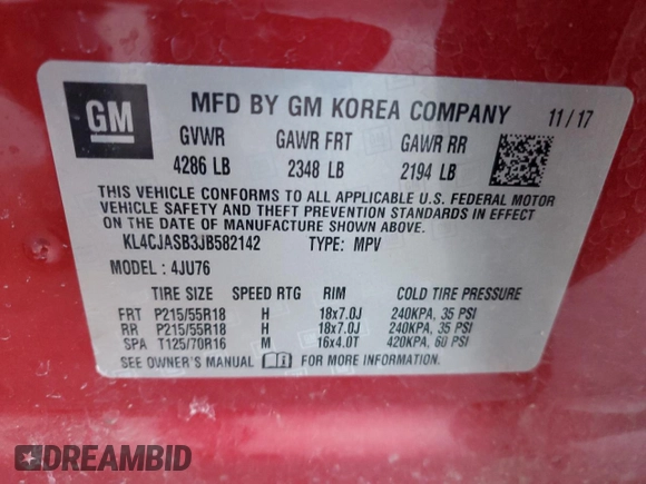 2018 Buick Encore Preferred with VIN KL4CJASB3JB582142, listed as a Copart auction lot 48795105 with Not Provided miles and Salvage Title. Bid and sale history available at carsss.com. Image 13.