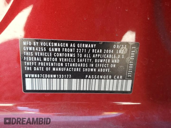 2022 Volkswagen Golf GTI SE with VIN WVWN87CD8NW133177, listed as a Copart auction lot 73325664 with 29,734 mi miles and Salvage Title. Bid and sale history available at carsss.com. Image 12.