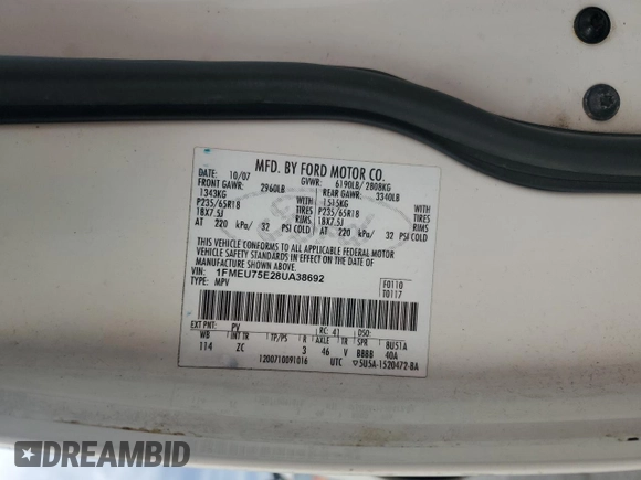 2008 Ford Explorer Limited with VIN 1FMEU75E28UA38692, listed as a Copart auction lot 77047004 with 231,680 mi miles and Clean title. Bid and sale history available at DreamBid. Image 13.
