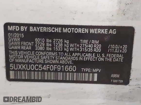2015 BMW X6 sDrive35i z VIN 5UXKU0C54F0F91660, wystawiony jako IAAI lot #42375390 z przebiegiem 150 209 mil mil oraz . Historia ofert i sprzedaży dostępna na DreamBid. Obrazek 9.