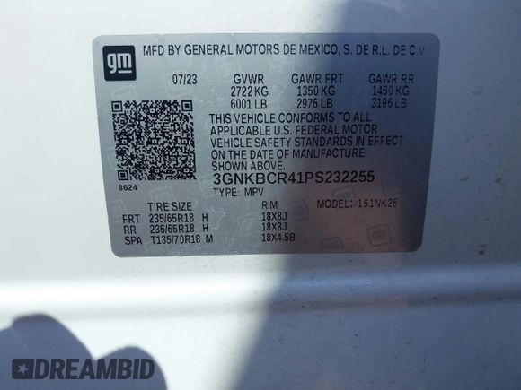 2023 Chevrolet Blazer LT with VIN 3GNKBCR41PS232255, listed as a IAAI auction lot 42649644 with 44,834 mi miles and . Bid and sale history available at DreamBid. Image 9.