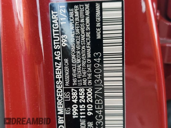 2022 Mercedes-Benz A 220 with VIN W1K3G4EB7NJ340943, listed as a Copart auction lot 86741384 with 35,707 mi miles and Salvage Title. Bid and sale history available at DreamBid. Image 12.