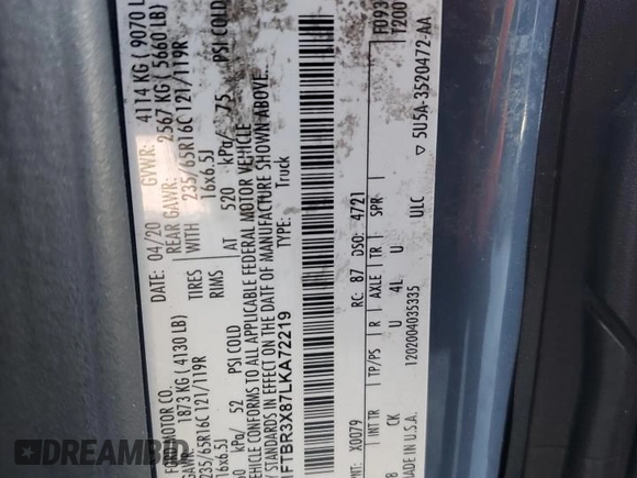 2020 Ford Transit Cargo with VIN 1FTBR3X87LKA72219, listed as a Copart auction lot 51344515 with Not Provided miles and Salvage Title. Bid and sale history available at carsss.com. Image 14.