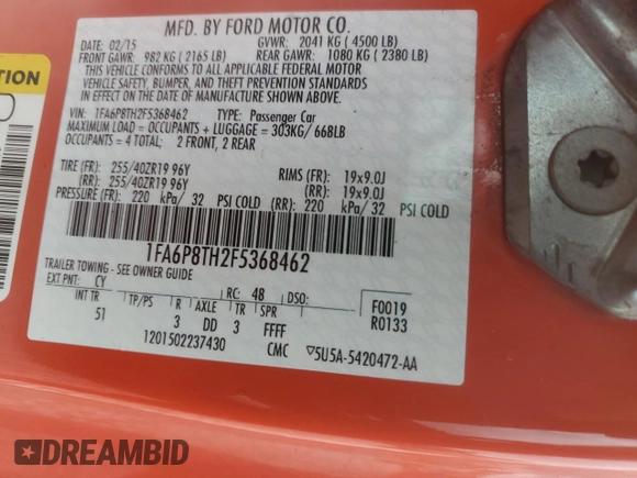 2015 Ford Mustang EcoBoost z VIN 1FA6P8TH2F5368462, wystawiony jako Copart lot #55426645 z przebiegiem 102 757 mil mil oraz Szkoda całkowita • Salvage title. Historia ofert i sprzedaży dostępna na DreamBid. Obrazek 12.