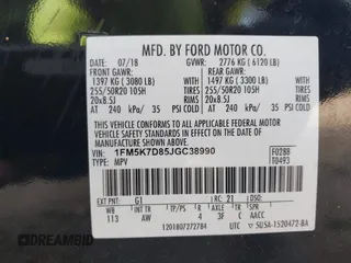 2018 Ford Explorer XLT with VIN 1FM5K7D85JGC38990, listed as a IAAI auction lot 42004295 with 147,499 mi miles and . Bid and sale history available at DreamBid. Image 9.