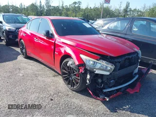 2018 Infiniti Q50 Red Sport 400 with VIN JN1FV7AP8JM461377, listed as a IAAI auction lot 41612870 with 77,368 mi miles and . Bid and sale history available at DreamBid. Image 1.